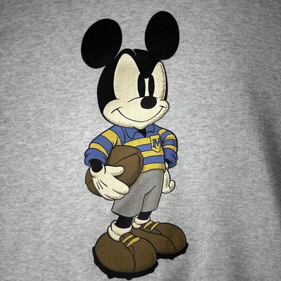 Vtg Mickey Mouse Sweatshirt Mens M Gray Mickey Football Graphic 90s Made in USA - Picture 2 of 8